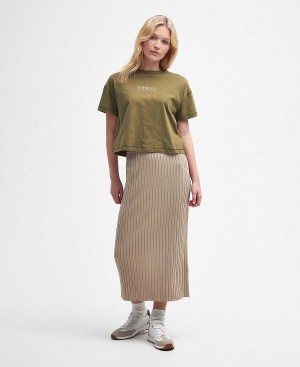 Barbour Alicia Knitted Midi Skirt Beige | BABO89616