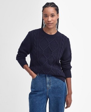 Barbour Burne Argyle Crew Neck Jumper Mørkeblå | BABO89707