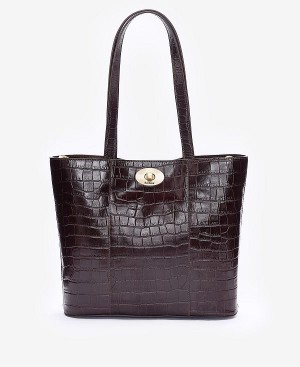 Barbour Eilein Leather Tote Bag Sort Lyserød | BABO89986
