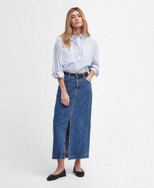 Barbour Ella Denim Midi Skirt Blå | BABO89620