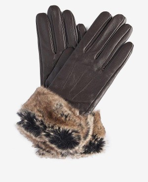 Barbour Faux-fur Trimmed Leather Gloves Sort | BABO90062