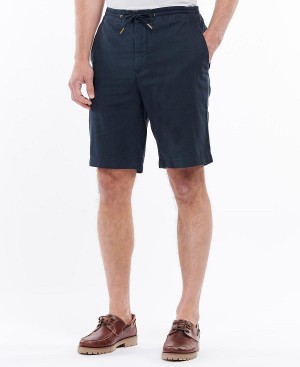 Barbour Linen Cotton Mix Shorts Mørkeblå | BABO88750